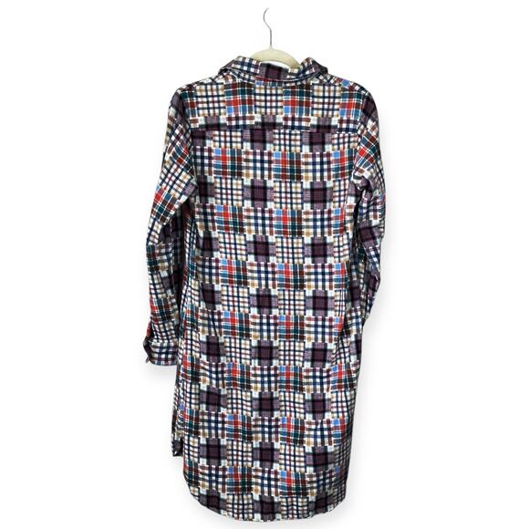 The Shirt by Rochelle Behrens Plaid Shirtdress Cognac Blue Size XS Comfy - Picture 4 of 8